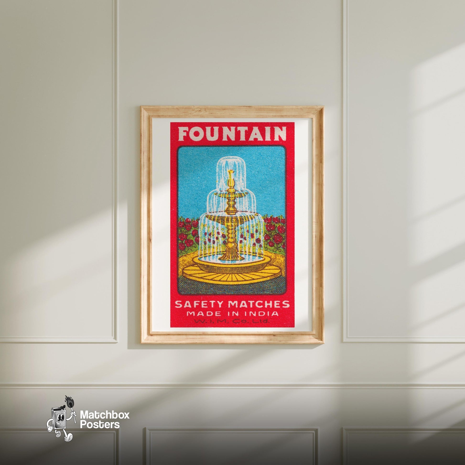 Fountain - vintage matchbox label print - bedroom mockup