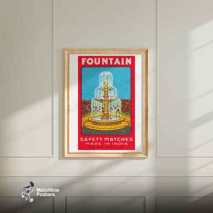 Fountain - vintage matchbox label print - bedroom mockup
