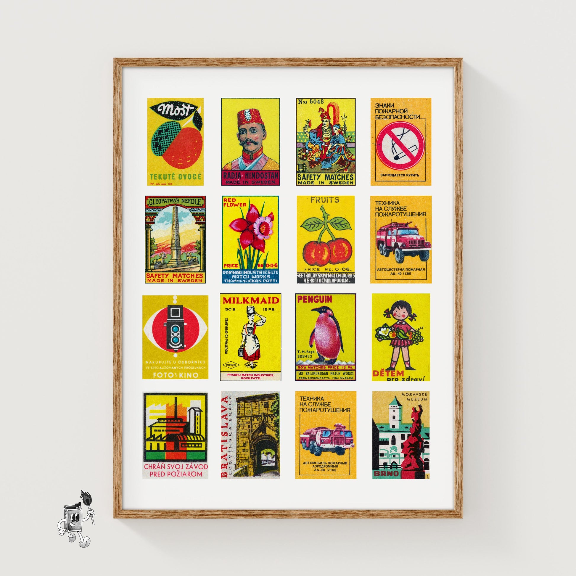 Yellow and Red Collage - vintage matchbox label print