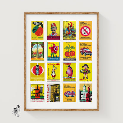 Yellow and Red Collage - vintage matchbox label print