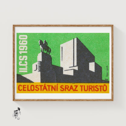 Equestrian Monument - vintage matchbox label print
