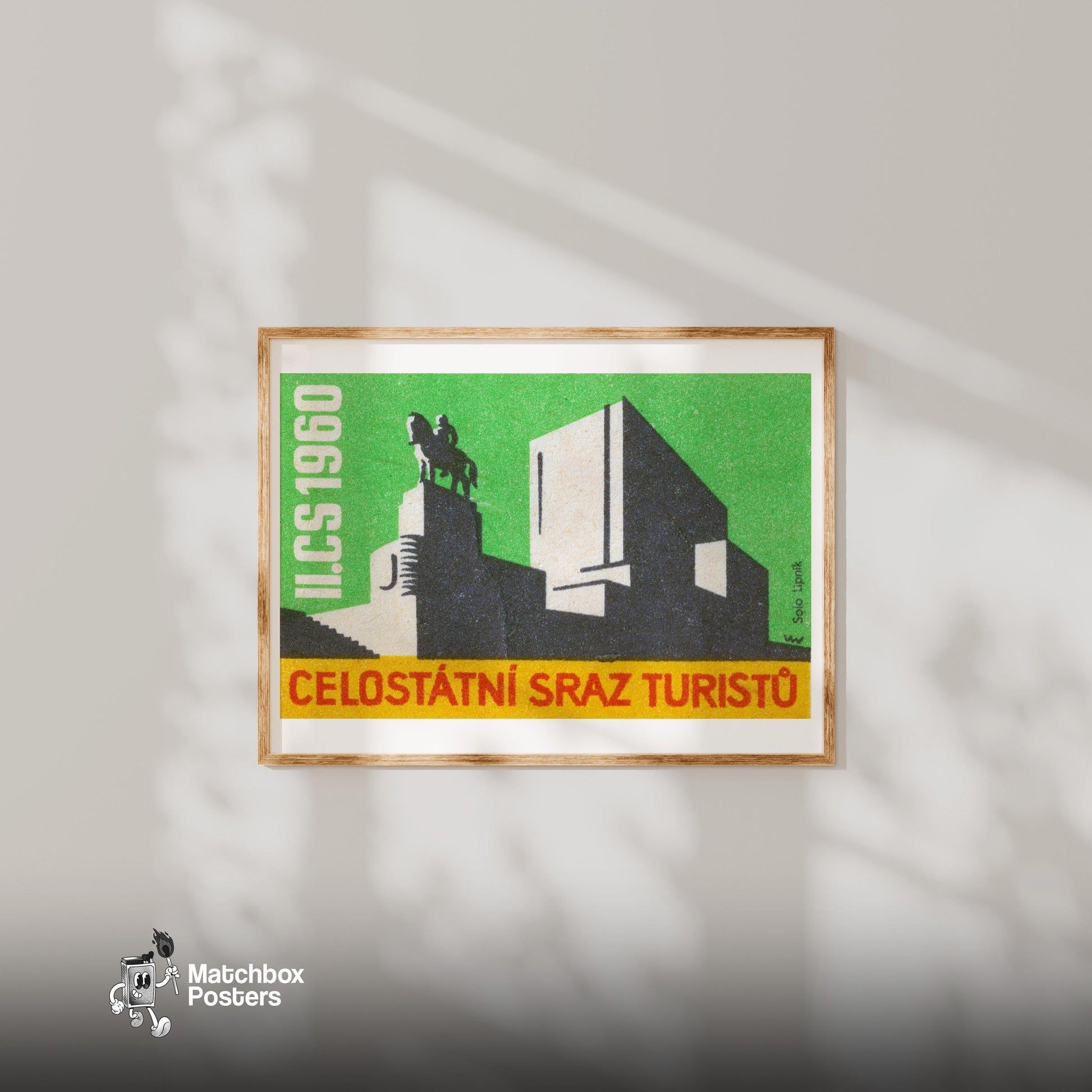 Equestrian Monument - vintage matchbox label print - bedroom mockup