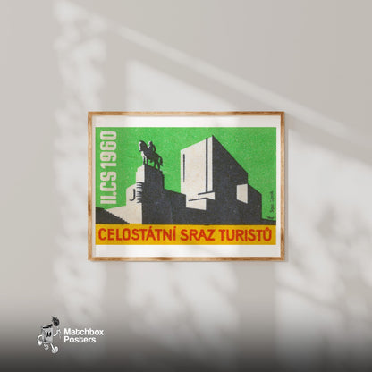Equestrian Monument - vintage matchbox label print - bedroom mockup