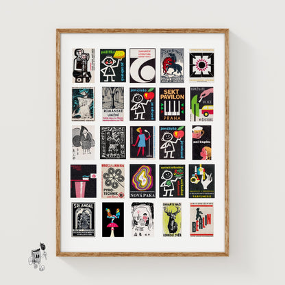 Black Matchbox Grid - vintage matchbox label print