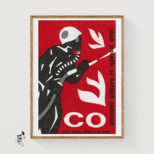 Firefighter - vintage matchbox label print