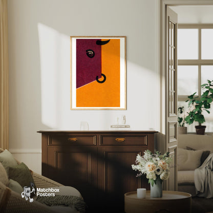 Bull - vintage matchbox label print - living room mockup