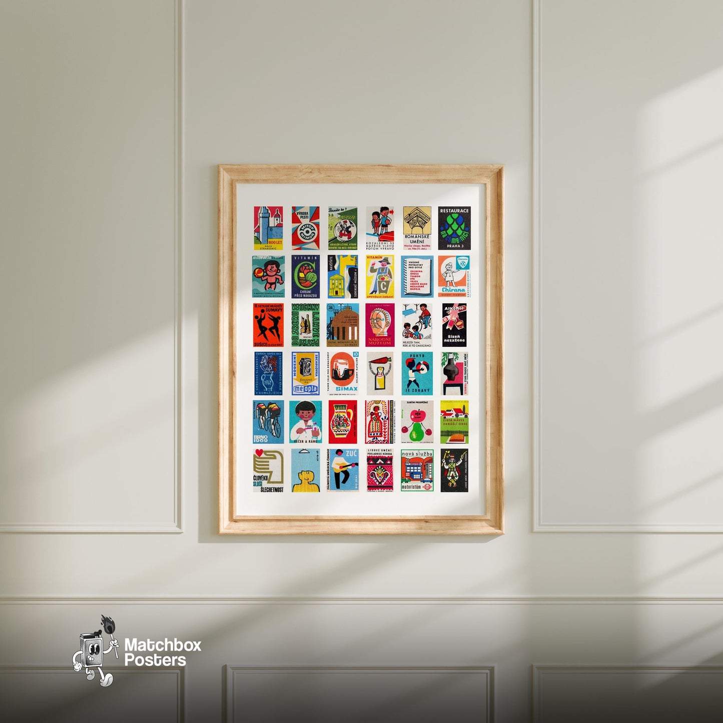 Czechoslovaks Collage Print - vintage matchbox label print - living room mockup