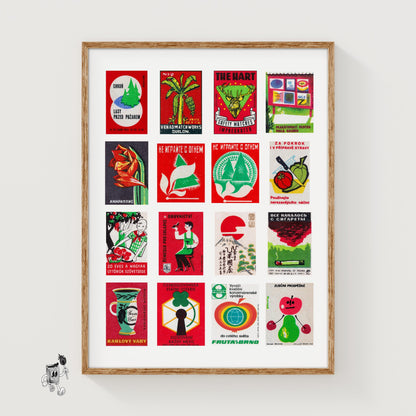 Red and Green Collage - vintage matchbox label print