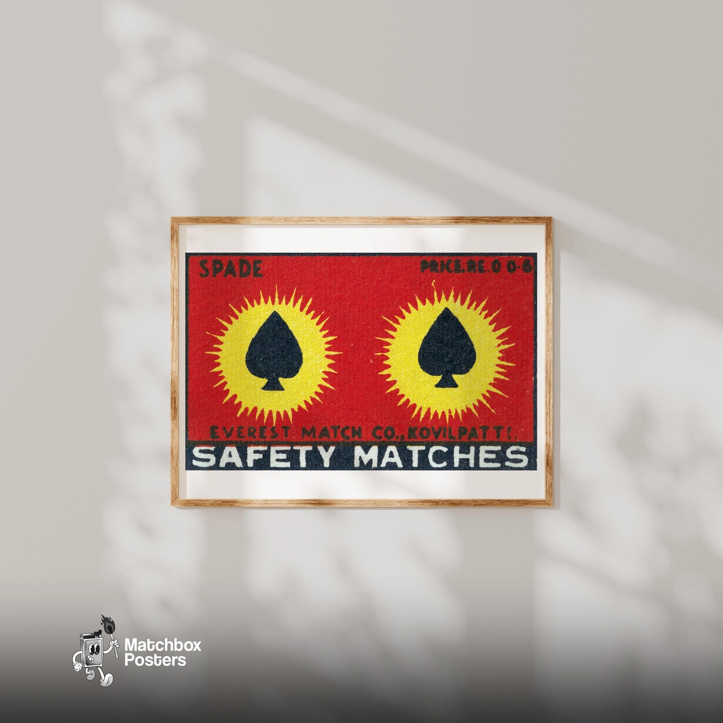 Two Spades - vintage matchbox label print - bedroom mockup