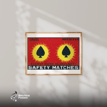 Two Spades - vintage matchbox label print - bedroom mockup