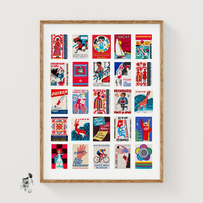 Red Matchbox Grid - vintage matchbox label print