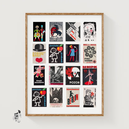 Black and Red Collage - vintage matchbox label print