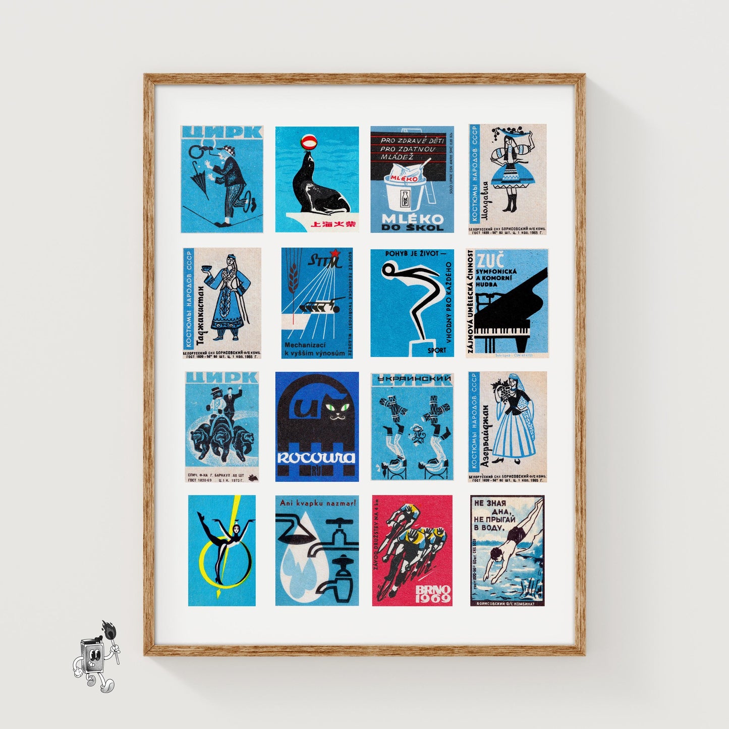 Blue and Black Collage - vintage matchbox label print