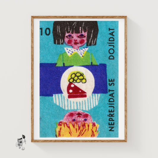 Child with Food - vintage matchbox label print