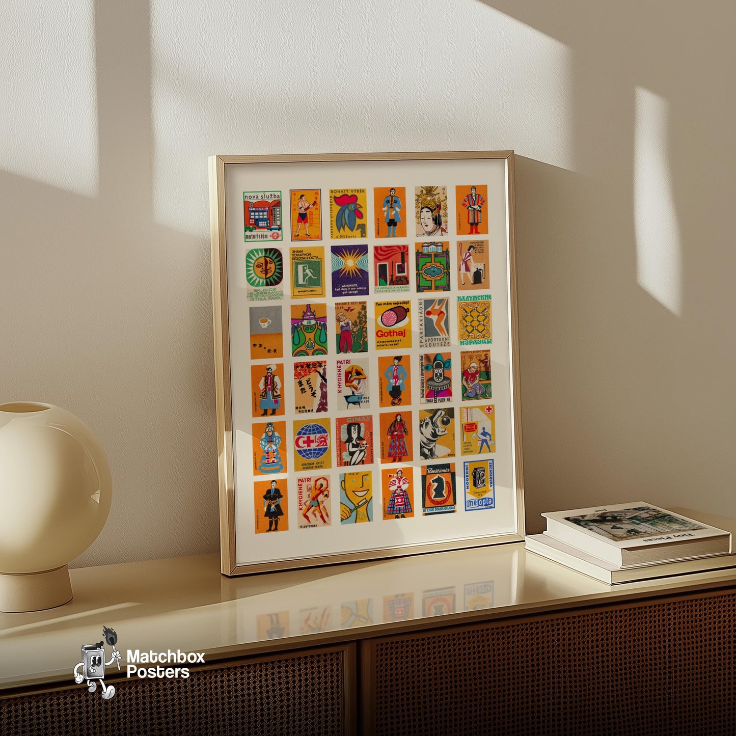 Oranges Collage - vintage matchbox label print - bedroom mockup