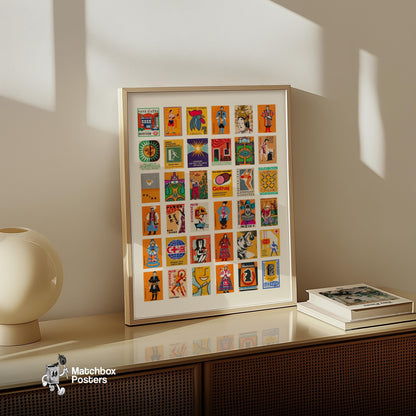Oranges Collage - vintage matchbox label print - bedroom mockup