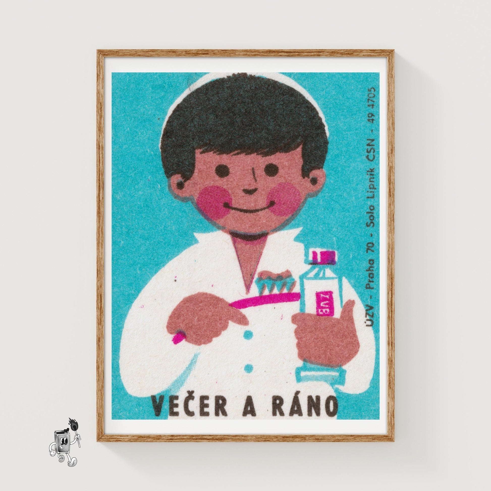Child Brushing Teeth - vintage matchbox label print