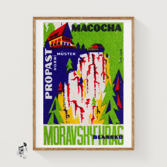 Stylized Depiction Of A Gorge - vintage matchbox label print