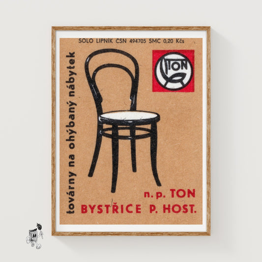 Curved Back Chair - vintage matchbox label print