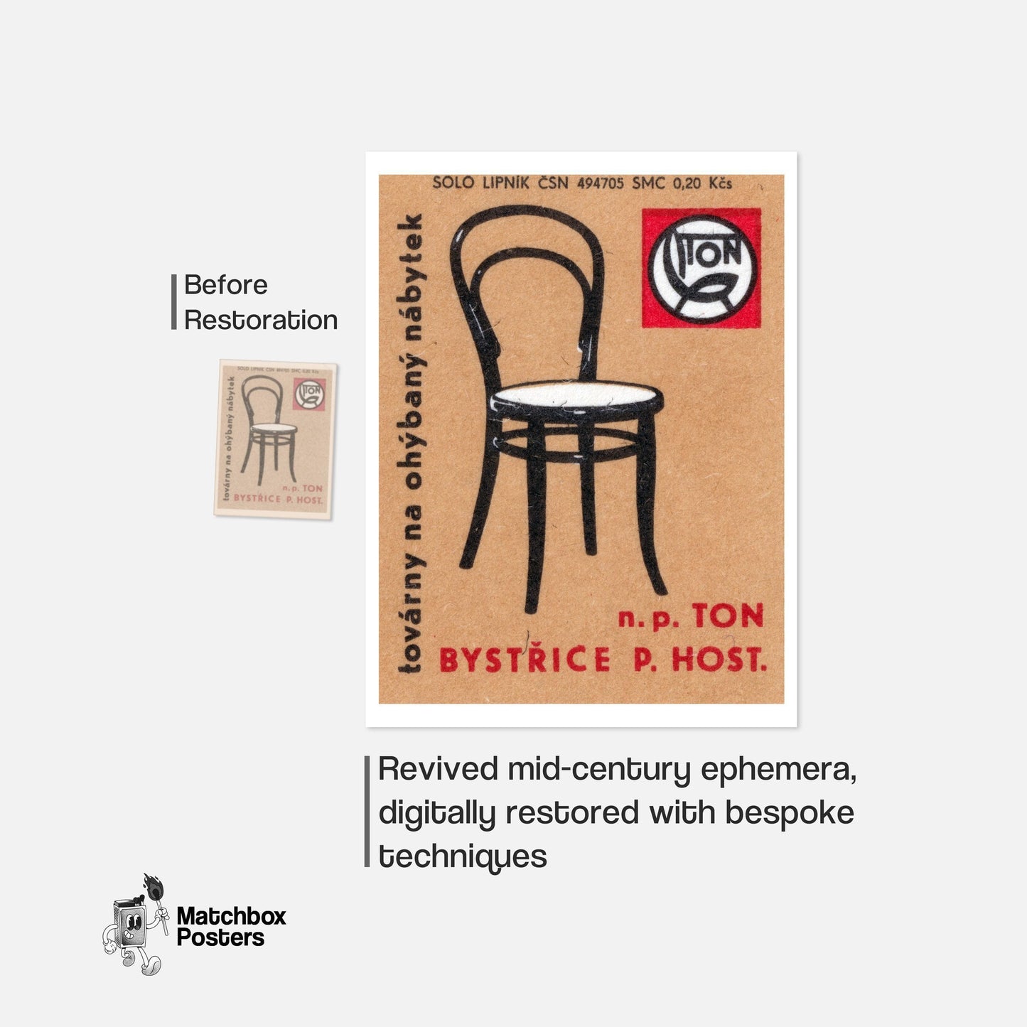 Curved Back Chair - vintage matchbox label print - framed wall art preview