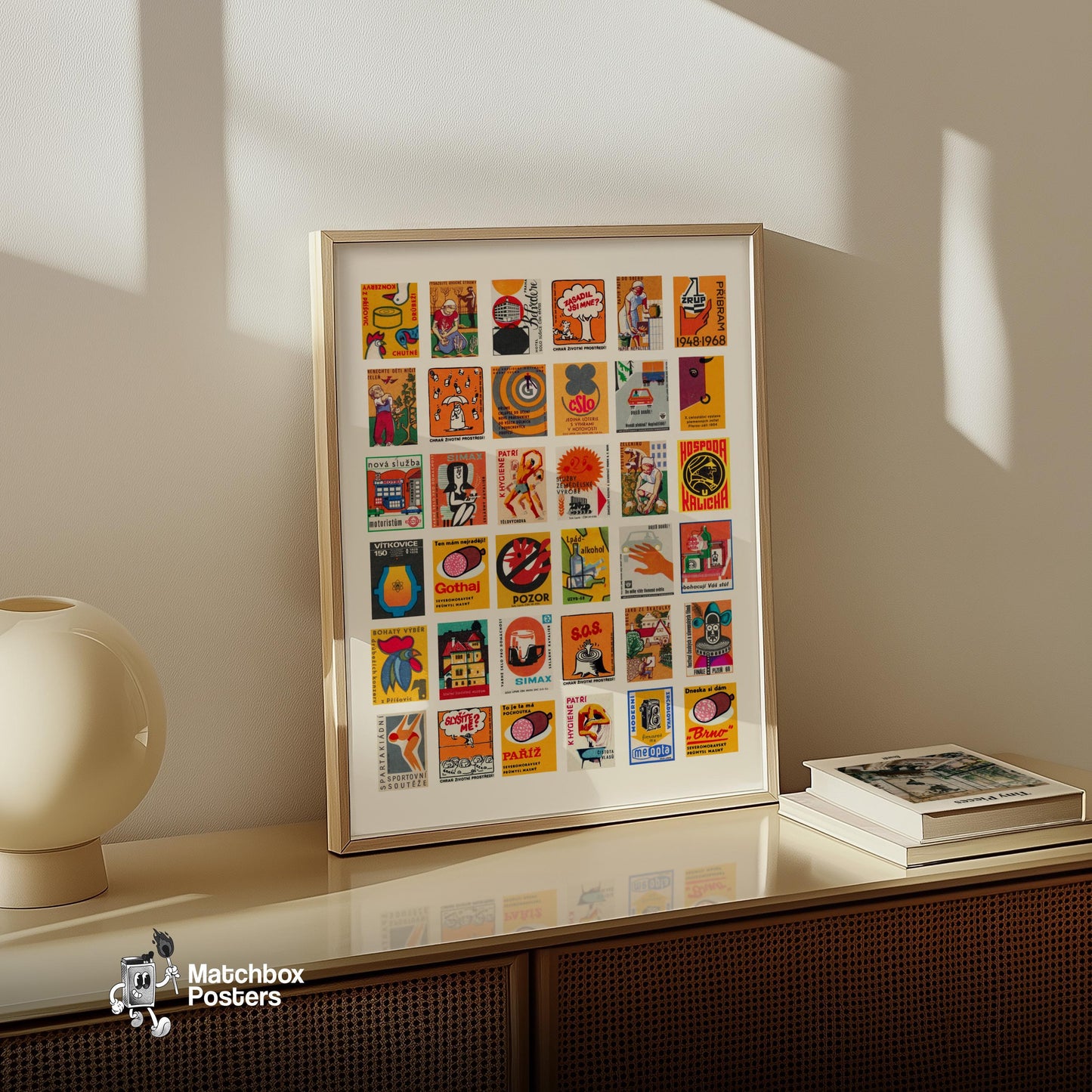 Czech Collage Print - vintage matchbox label print - bedroom mockup