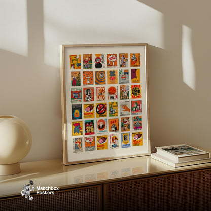 Czech Collage Print - vintage matchbox label print - bedroom mockup