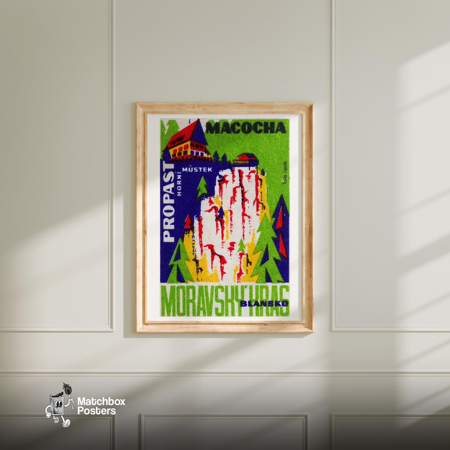 Stylized Depiction Of A Gorge - vintage matchbox label print - bedroom mockup