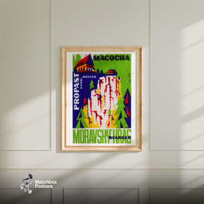 Stylized Depiction Of A Gorge - vintage matchbox label print - bedroom mockup