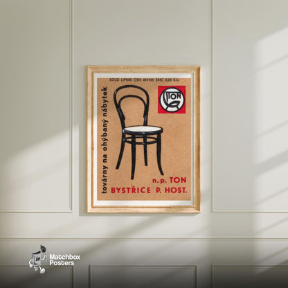 Curved Back Chair - vintage matchbox label print - bedroom mockup