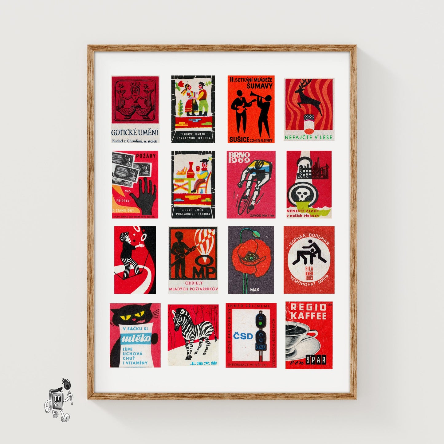 Red and Black Collage - vintage matchbox label print