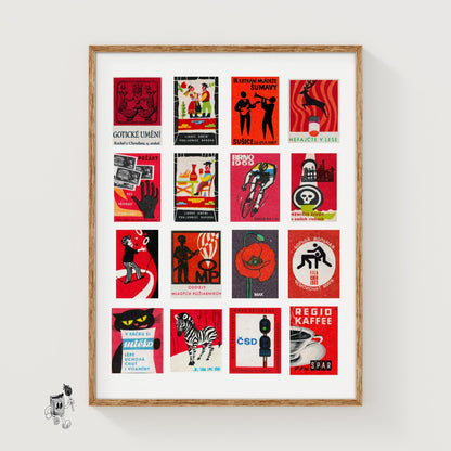 Red and Black Collage - vintage matchbox label print