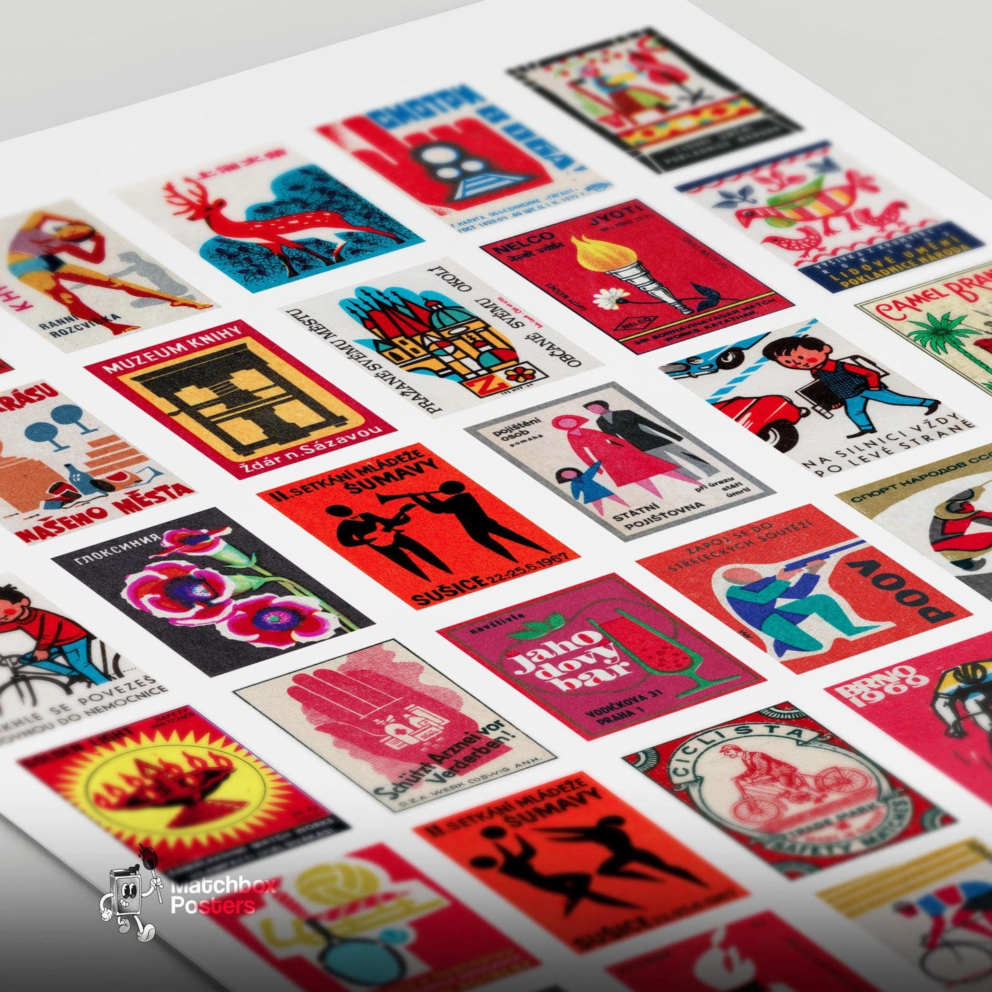 Reds Collage - vintage matchbox label print - close-up detail