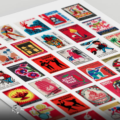 Reds Collage - vintage matchbox label print - close-up detail