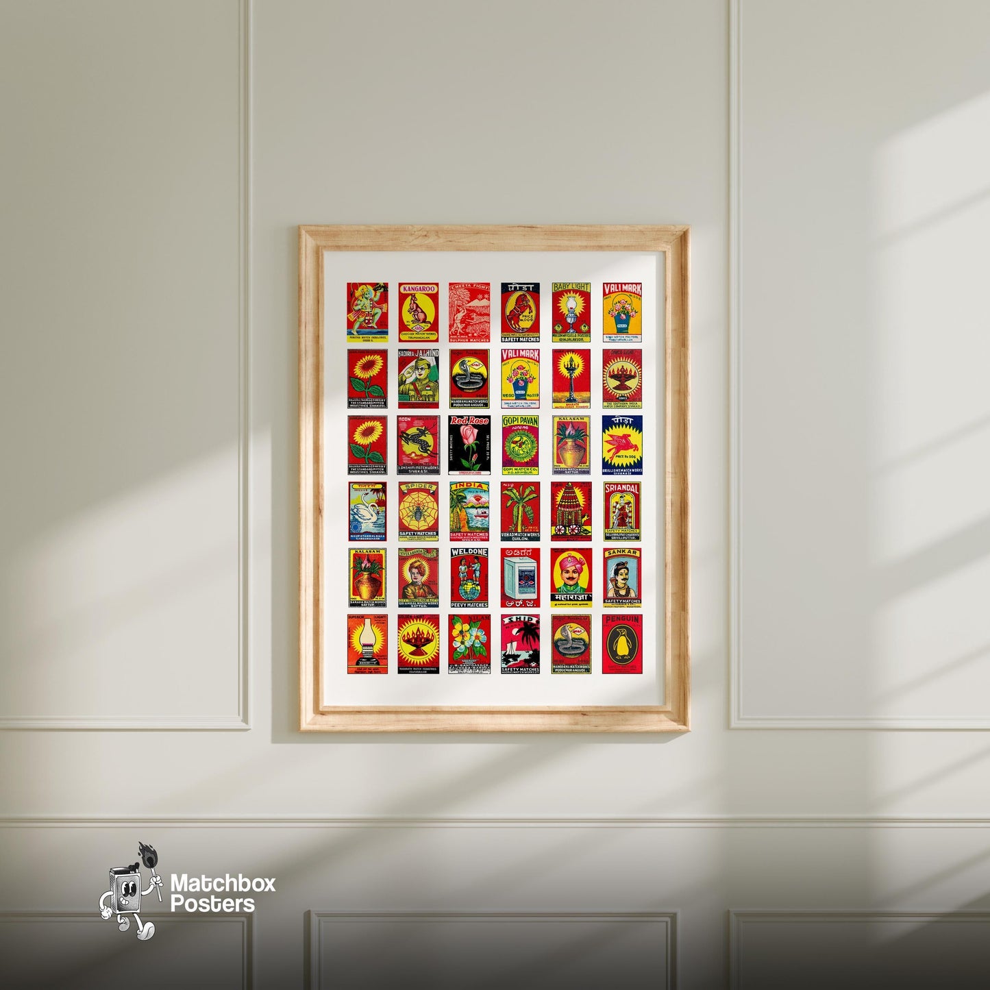 Indians Collage Print - vintage matchbox label print - living room mockup