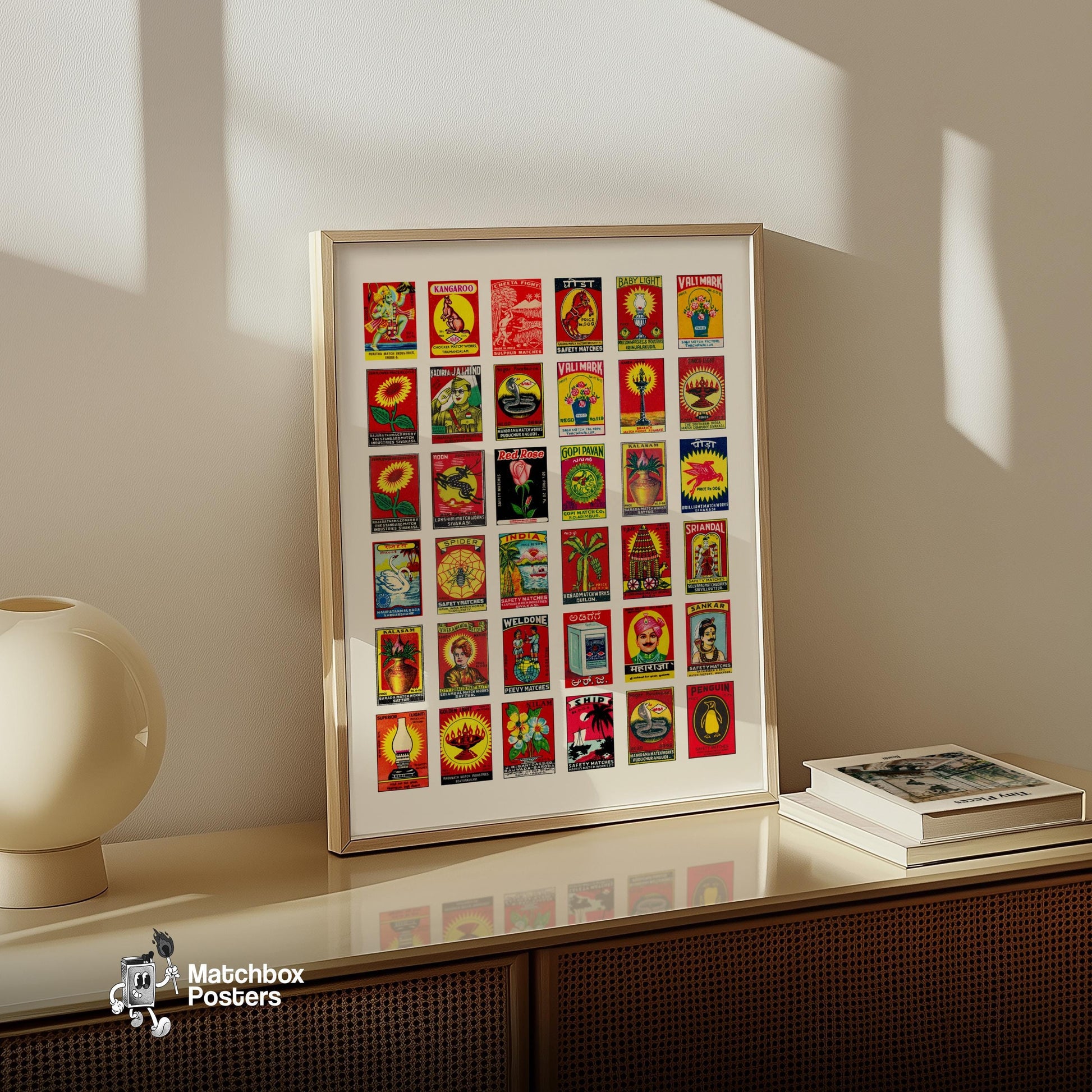 Indians Collage Print - vintage matchbox label print - bedroom mockup