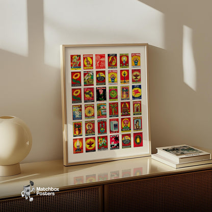 Indians Collage Print - vintage matchbox label print - bedroom mockup