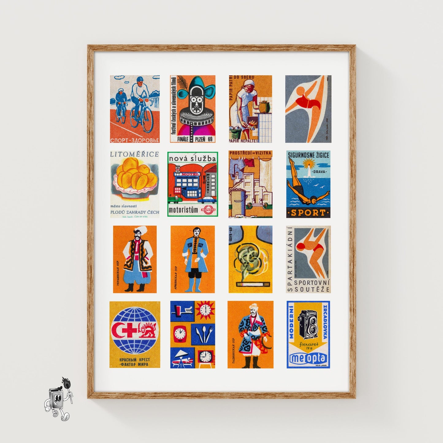 Orange and Blue Collage - vintage matchbox label print