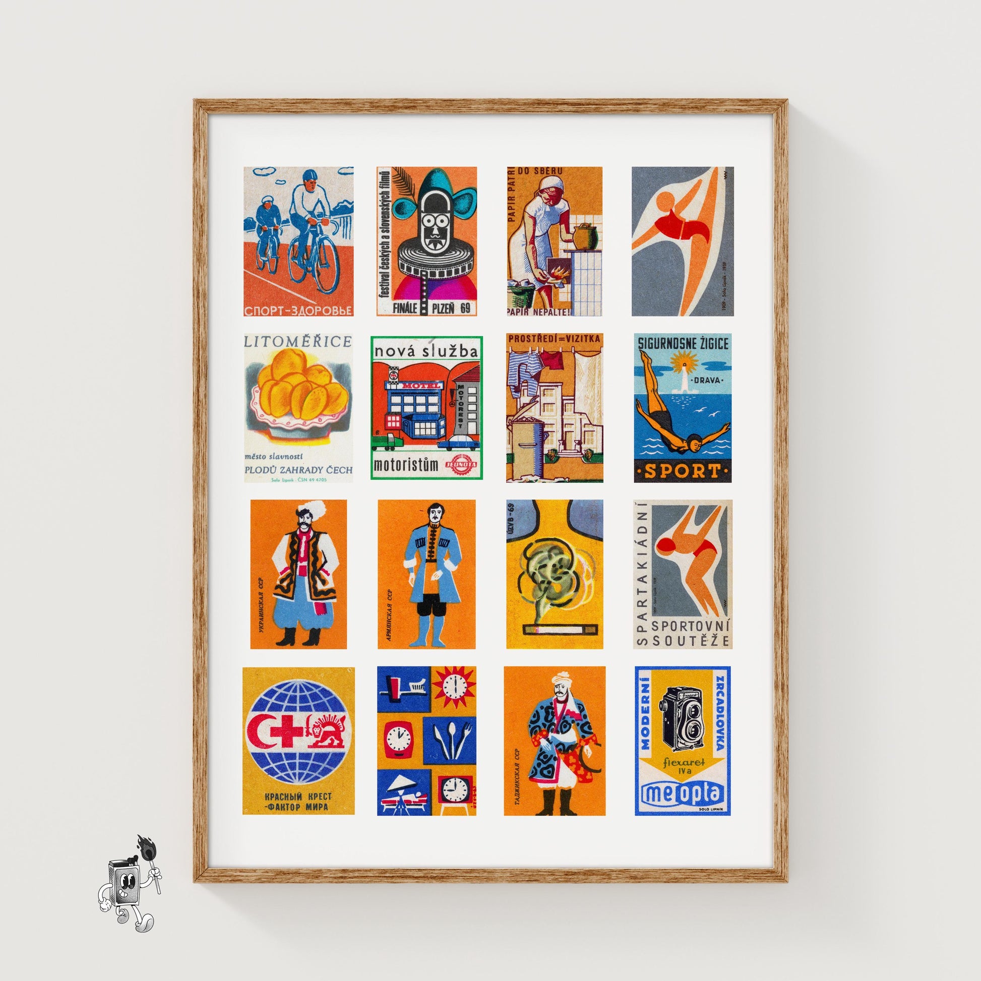 Orange and Blue Collage - vintage matchbox label print