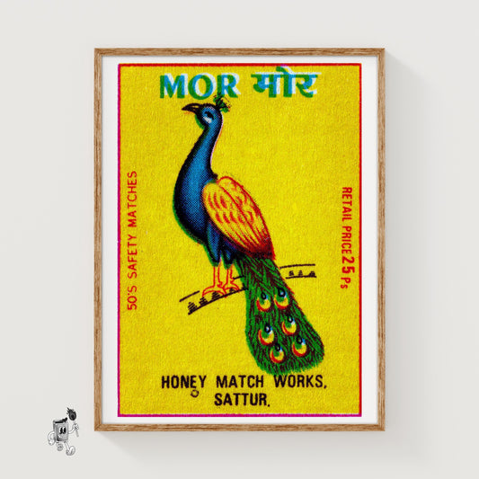 Peacock - vintage matchbox label print