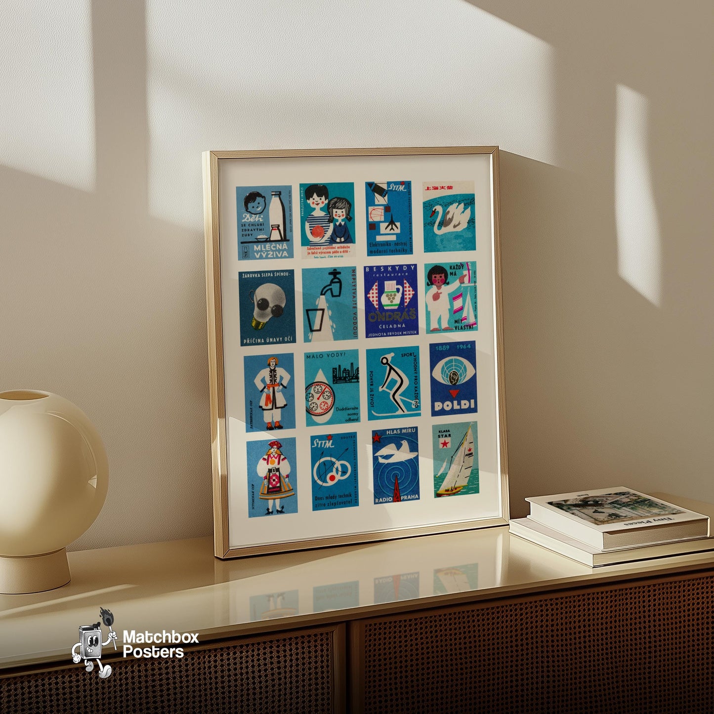 Czech - vintage matchbox label print - bedroom mockup