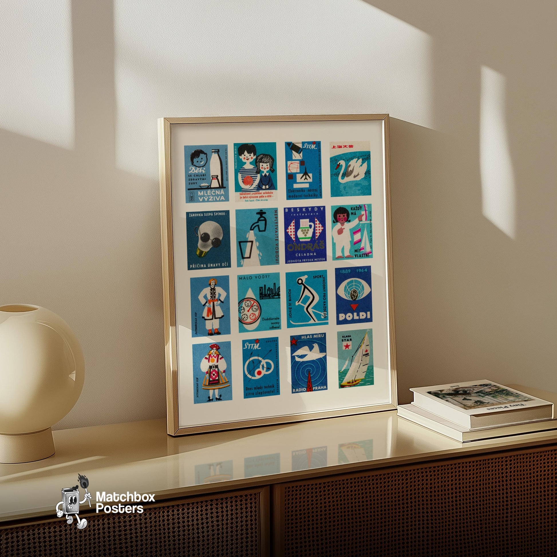 Czech - vintage matchbox label print - bedroom mockup