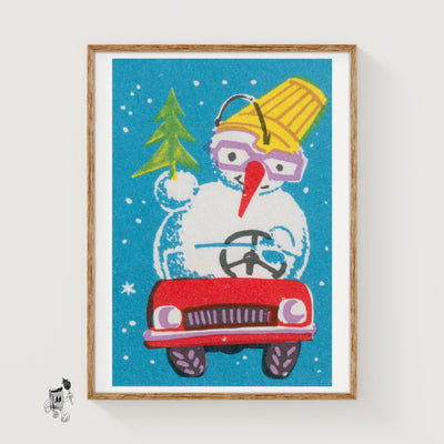 Snowman in Red Car