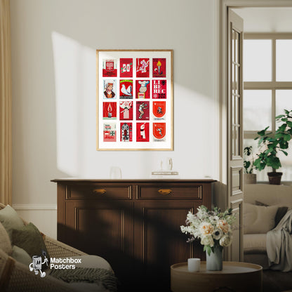 Red and White Collage - vintage matchbox label print - framed wall art preview