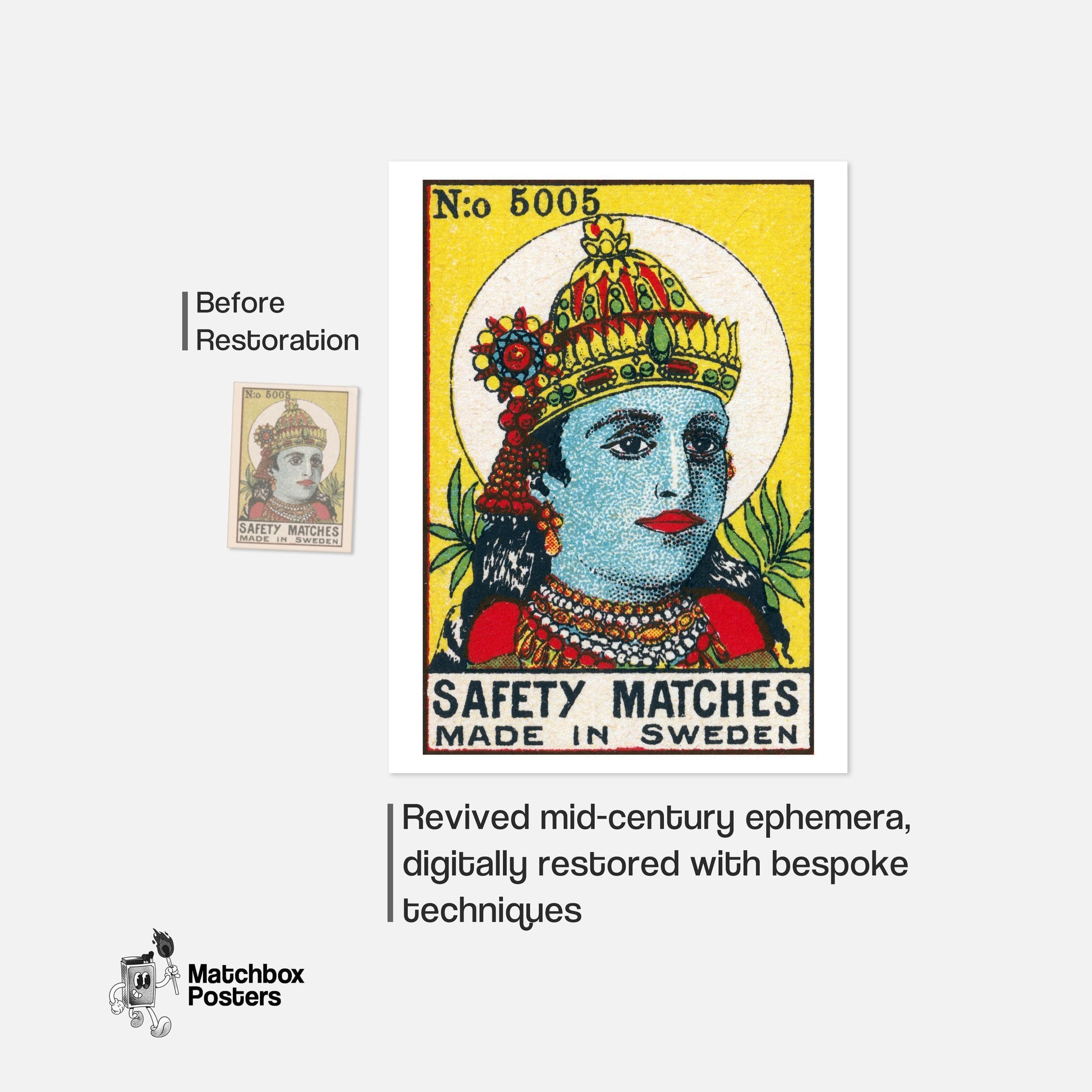 Vishnu - vintage matchbox label print - framed wall art preview