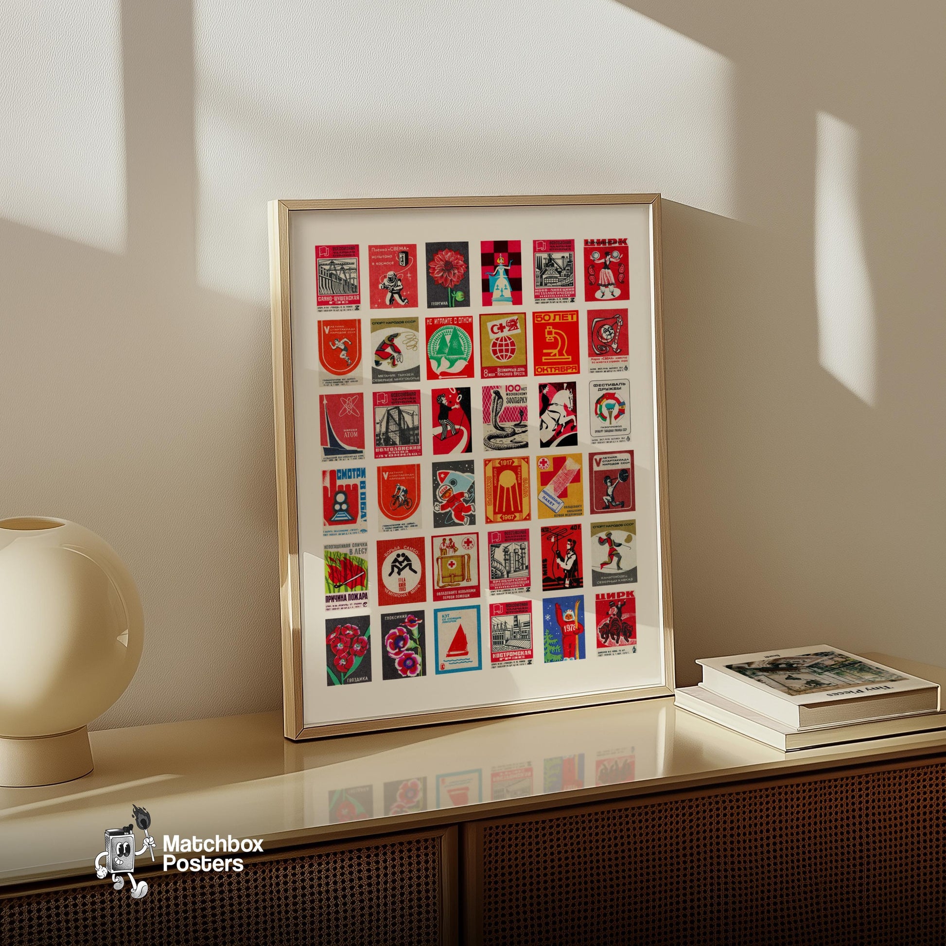 Russian Collage Print - vintage matchbox label print - bedroom mockup