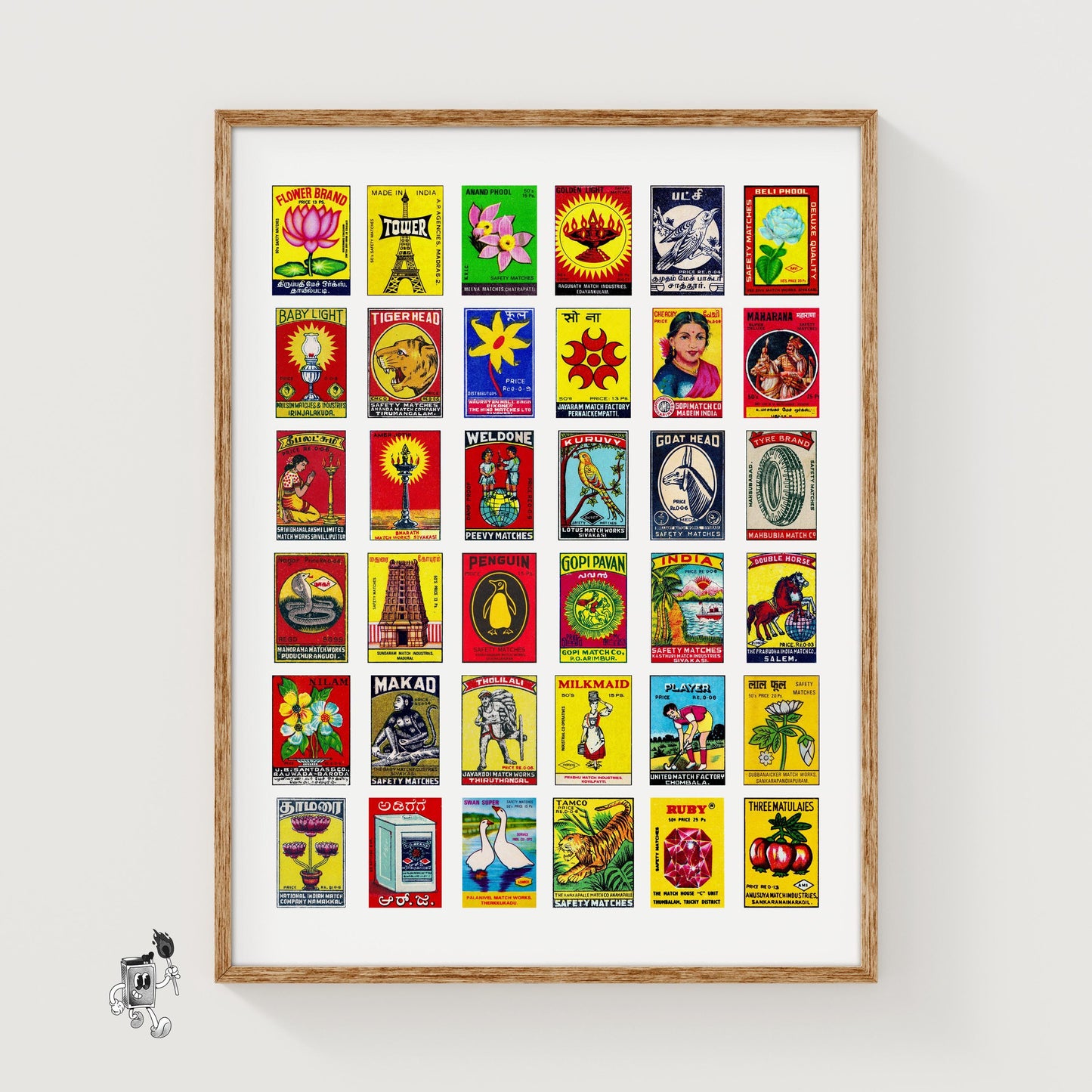 Multicolor Indian Label Collage Print - vintage matchbox label print
