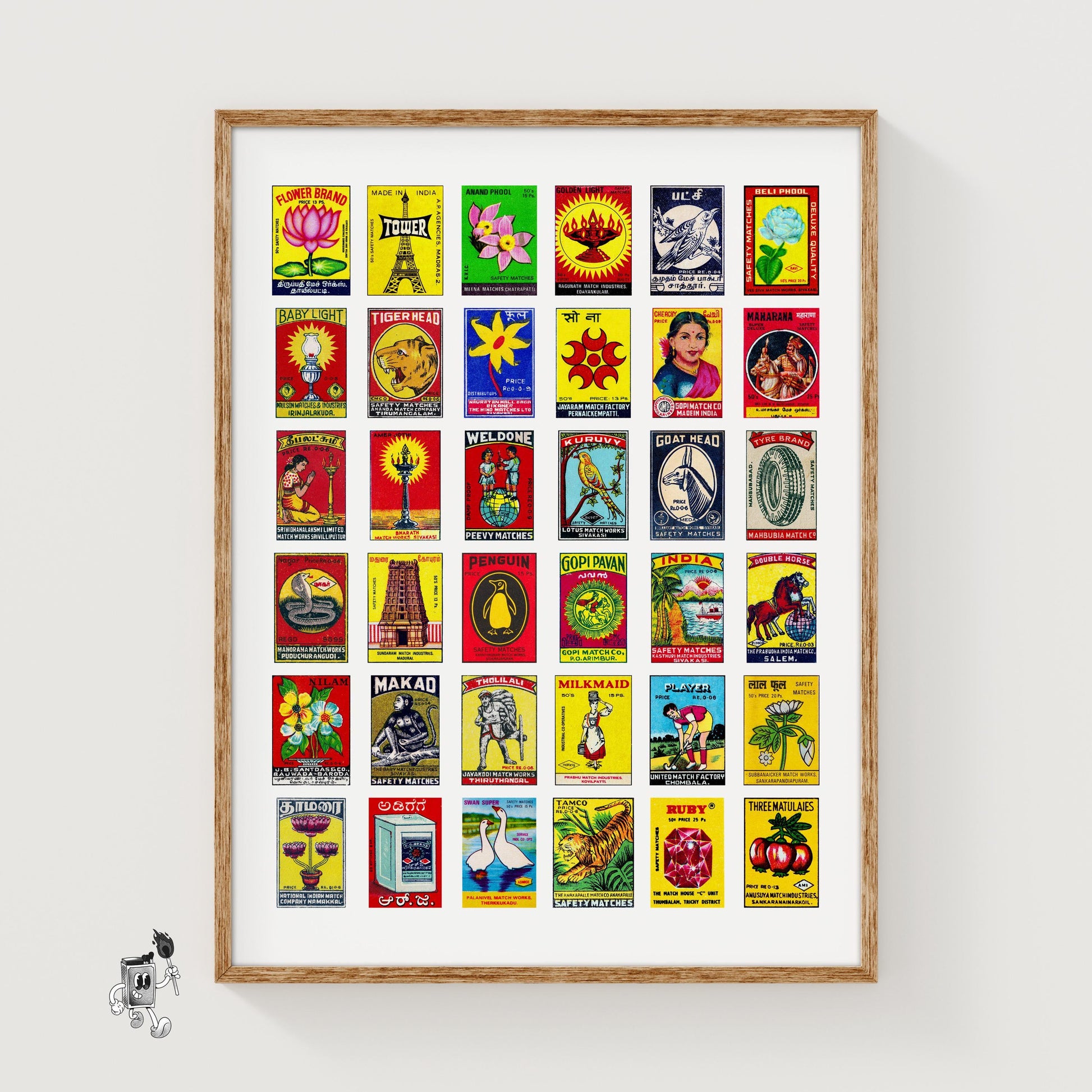 Multicolor Indian Label Collage Print - vintage matchbox label print