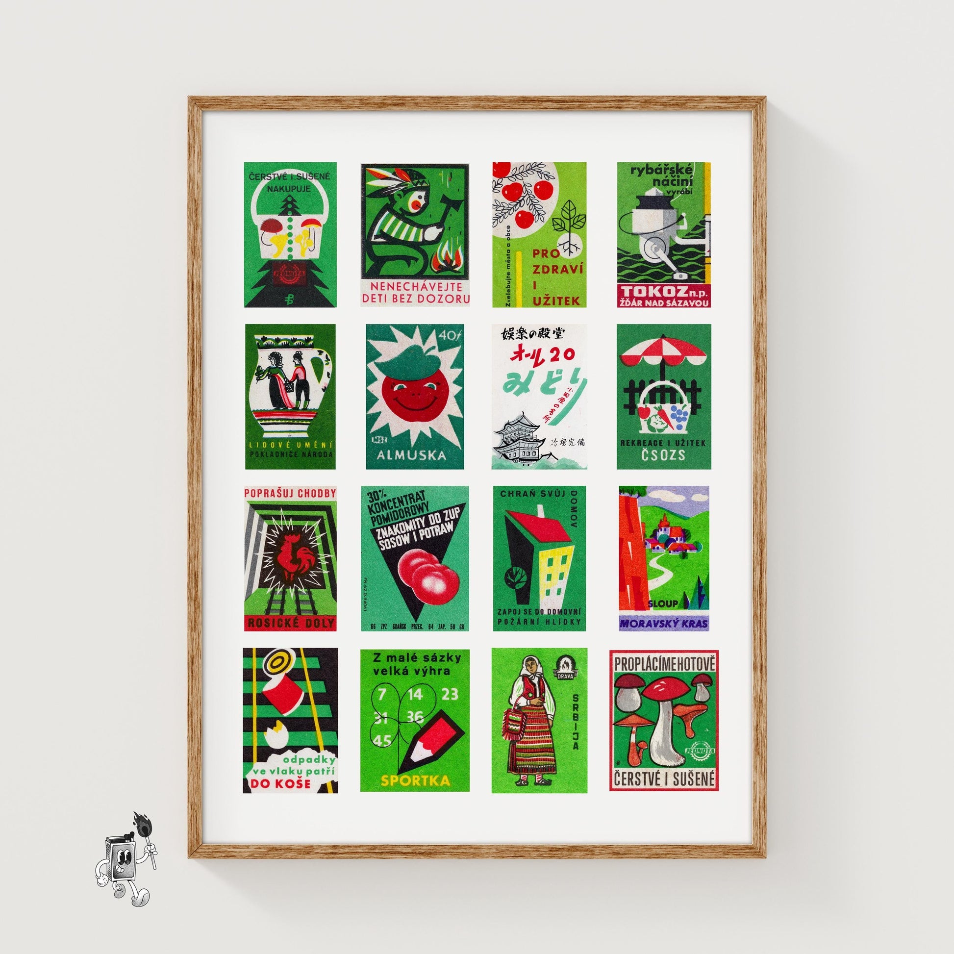 Green and Red Collage - vintage matchbox label print