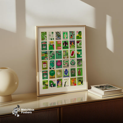 Green Collage Print - vintage matchbox label print - bedroom mockup