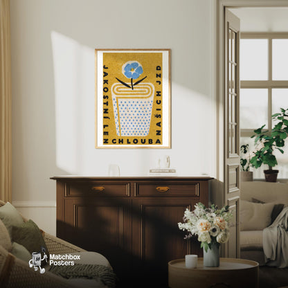 Blue Flower - vintage matchbox label print - living room mockup